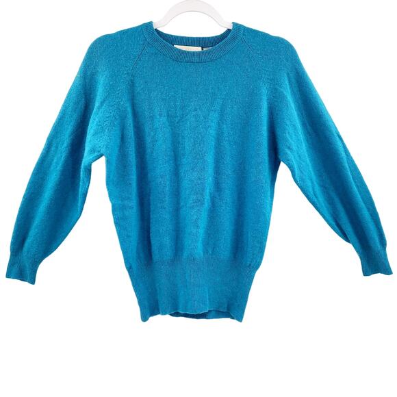 Vintage Petite Dimensions Blue Lambswool Angora Rabit Hair Crewneck Sweater Sz P - Picture 1 of 8